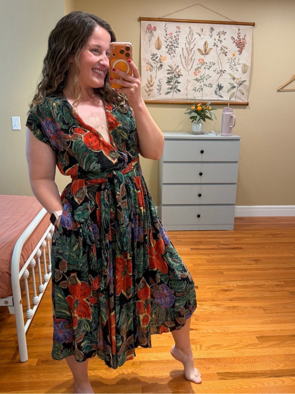 Vintage Together! Floral Wrap Midi Dress in Green, Red, Purple Fruit Small - Picture 4 of 12